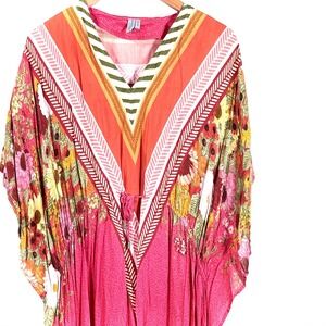 Anthropologie Blank London Kaftan Maxi Dress Floral Print Pink Green One Size